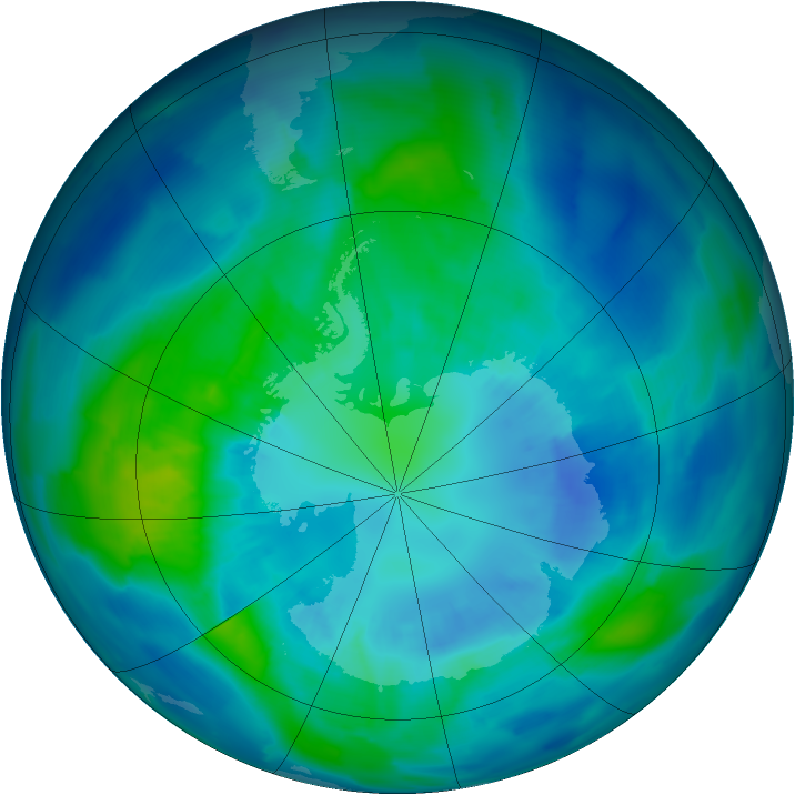 Antarctic ozone map for 07 April 2012